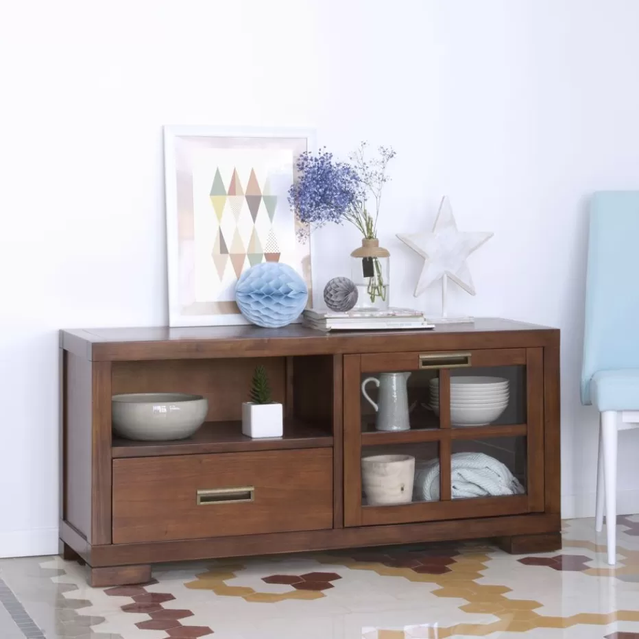 Best Sale Kenia Meuble tv petit en bois de teck de couleur. Salon | Meubles Tv