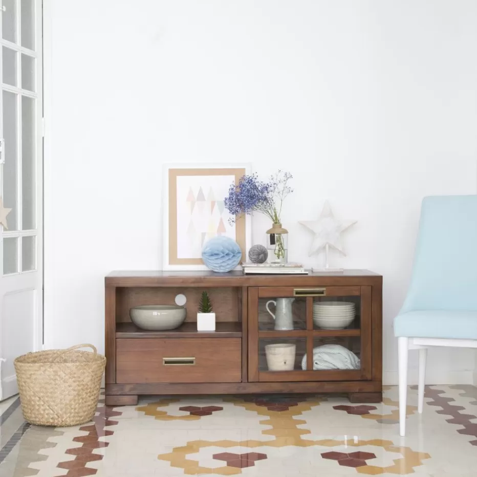 Best Sale Kenia Meuble tv petit en bois de teck de couleur. Salon | Meubles Tv