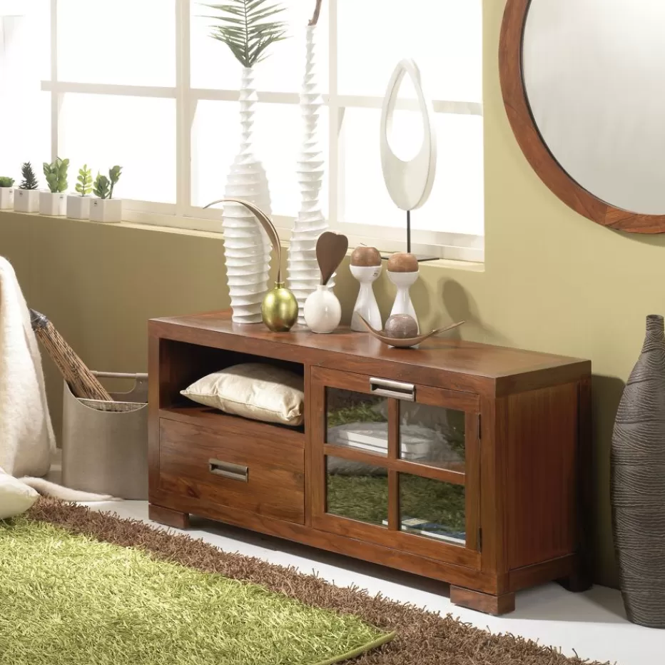 Best Sale Kenia Meuble tv petit en bois de teck de couleur. Salon | Meubles Tv