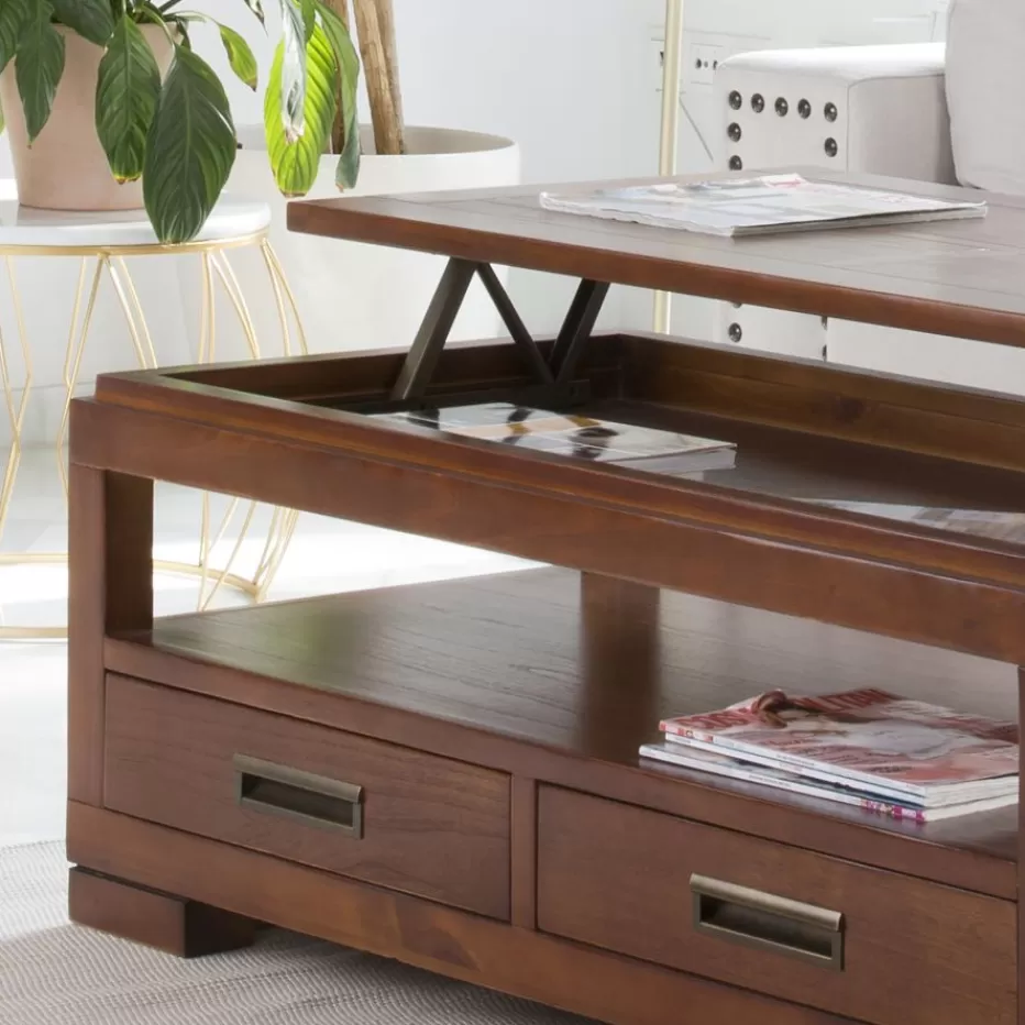 Best Kenia Table basse relevable en bois couleur teck Salon | Tables D'appoint