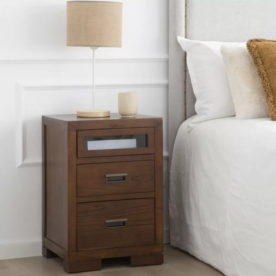 Hot Kenia Table de nuit en bois couleur teck Chambre | Tables De Chevet