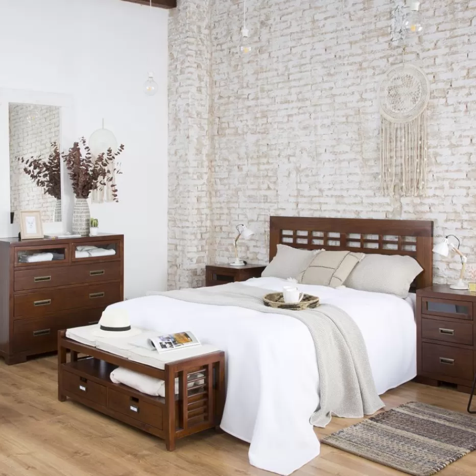 Outlet Kenia Tête de lit en bois massif pour lit de 150 et 160 couleur teck Chambre | Têtes De Lit