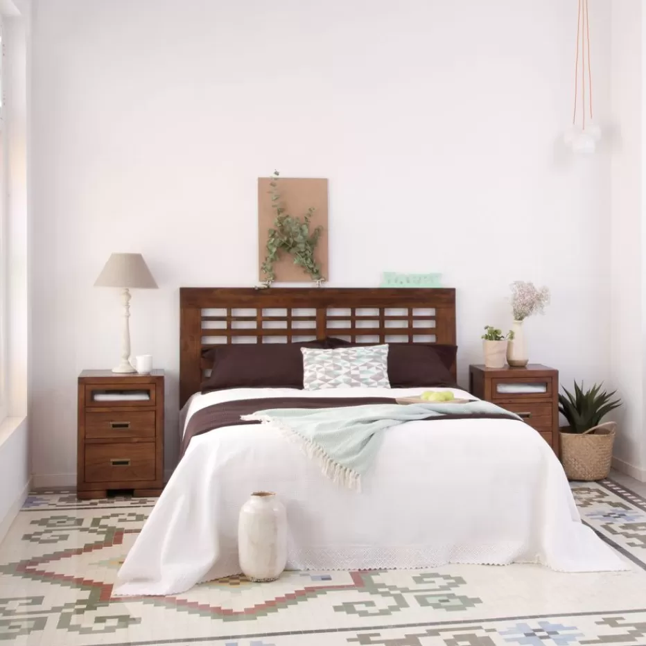 Outlet Kenia Tête de lit en bois massif pour lit de 150 et 160 couleur teck Chambre | Têtes De Lit