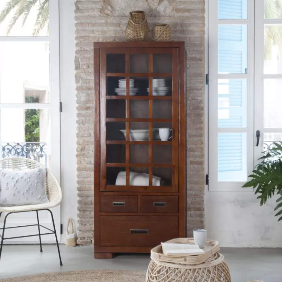 Shop Kenia Vitrine individuelle en bois de couleur teck Salles À Manger | Buffets Et Vitrines
