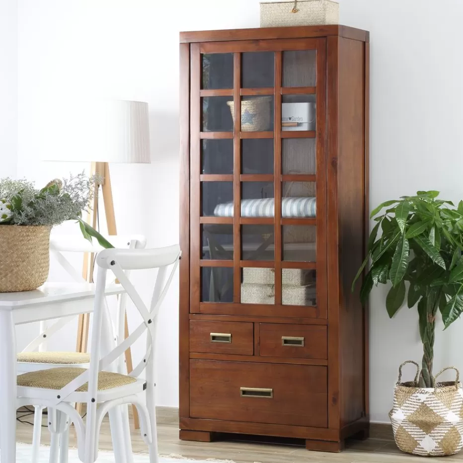 Shop Kenia Vitrine individuelle en bois de couleur teck Salles À Manger | Buffets Et Vitrines