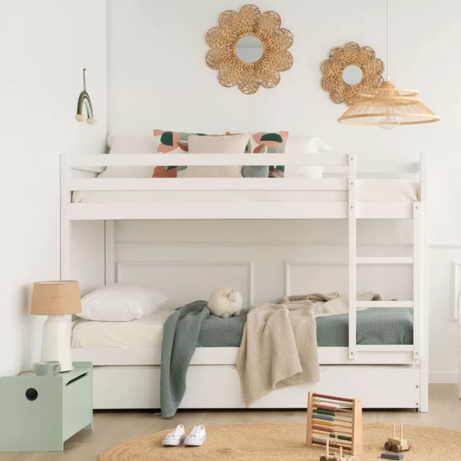 Fashion Kivu Lit avec lit gigogne laqué blanc pour matelas 90x190 Enfant Chambre Pour Jeunes Et Enfants | Lits Gigogne Et Lits Superposés