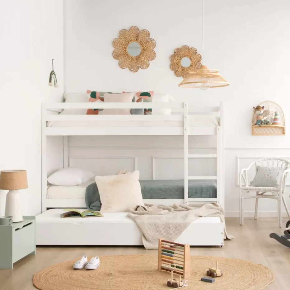 Fashion Kivu Lit avec lit gigogne laqué blanc pour matelas 90x190 Enfant Chambre Pour Jeunes Et Enfants | Lits Gigogne Et Lits Superposés