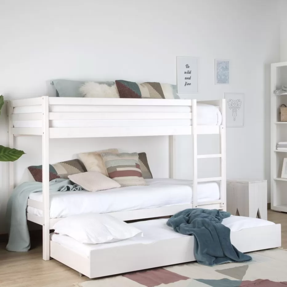 Fashion Kivu Lit avec lit gigogne laqué blanc pour matelas 90x190 Enfant Chambre Pour Jeunes Et Enfants | Lits Gigogne Et Lits Superposés