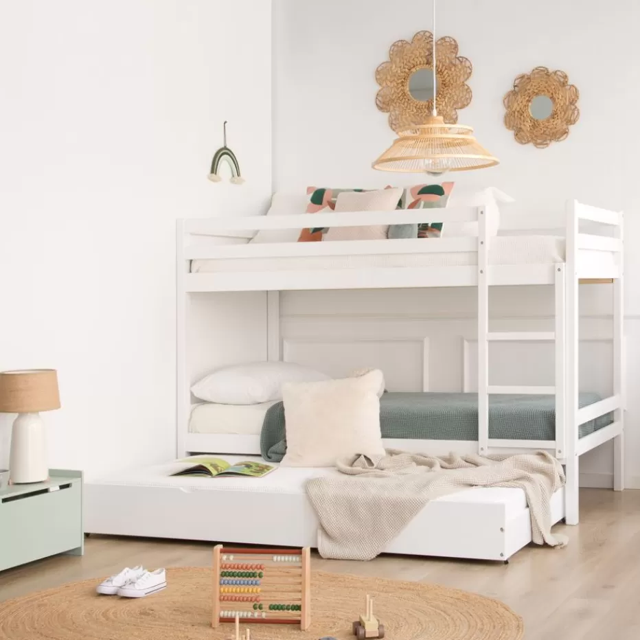 Fashion Kivu Lit avec lit gigogne laqué blanc pour matelas 90x190 Enfant Chambre Pour Jeunes Et Enfants | Lits Gigogne Et Lits Superposés