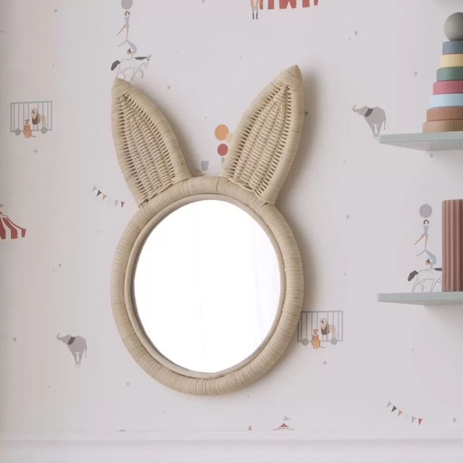 Sale Lapin Miroir mural rond en forme de lapin en rotin naturel Enfant Chambre Pour Jeunes Et Enfants | Cadeaux Pour Bébés Et Enfants