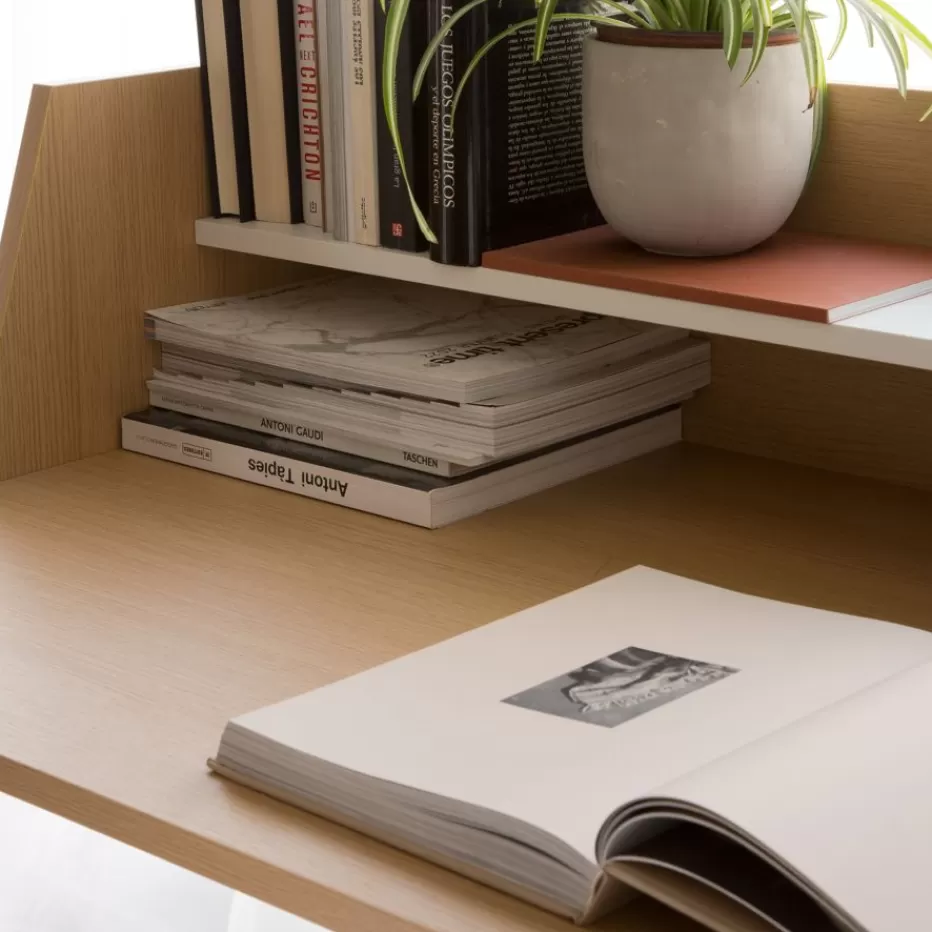 Online Matisse Bureau en chêne clair et métal blanc avec étagère Bureau | Bureaux Et Tables D'étude
