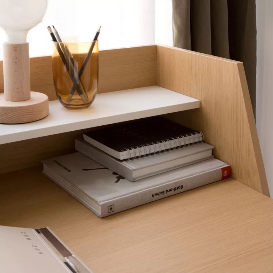 Online Matisse Bureau en chêne clair et métal blanc avec étagère Bureau | Bureaux Et Tables D'étude