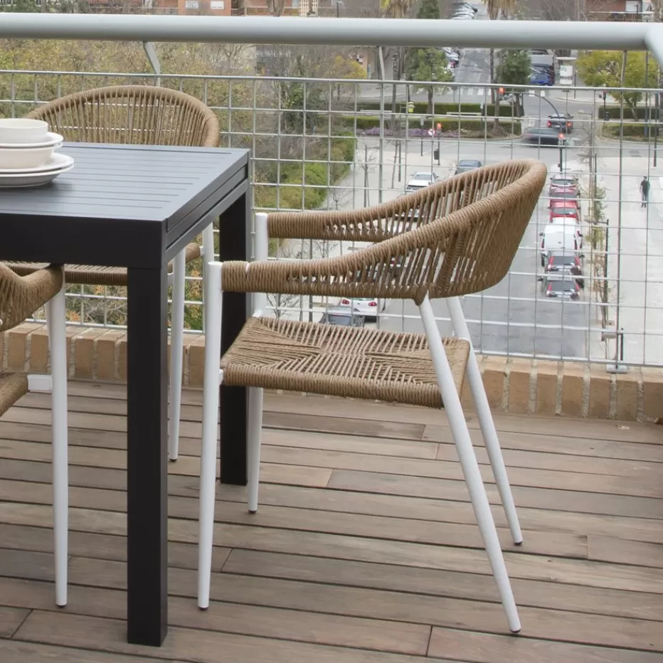 Discount Melbu Chaise de jardin en rotin synthétique et aluminium blanc Chaises De Jardin