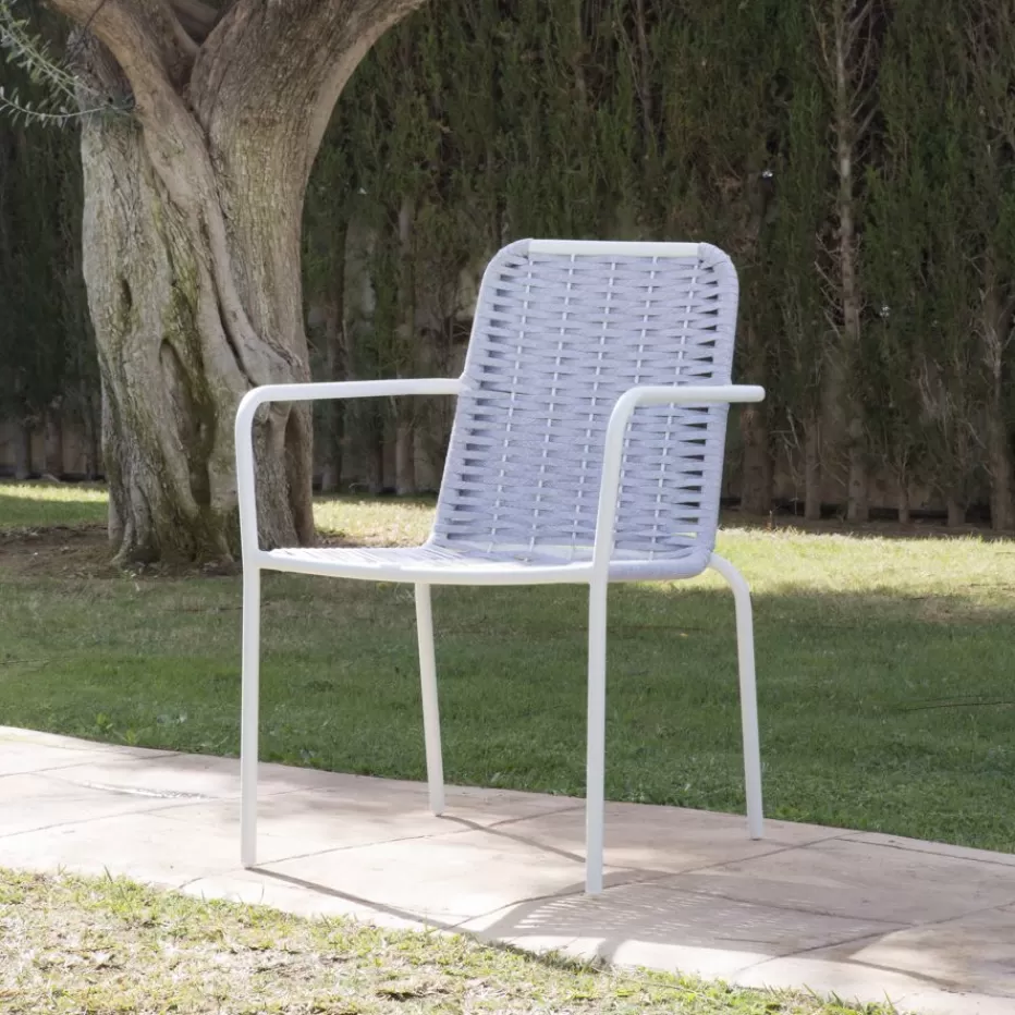 Cheap Mink Chaise de jardin en corde couleur gris et aluminium blanc Chaises De Jardin