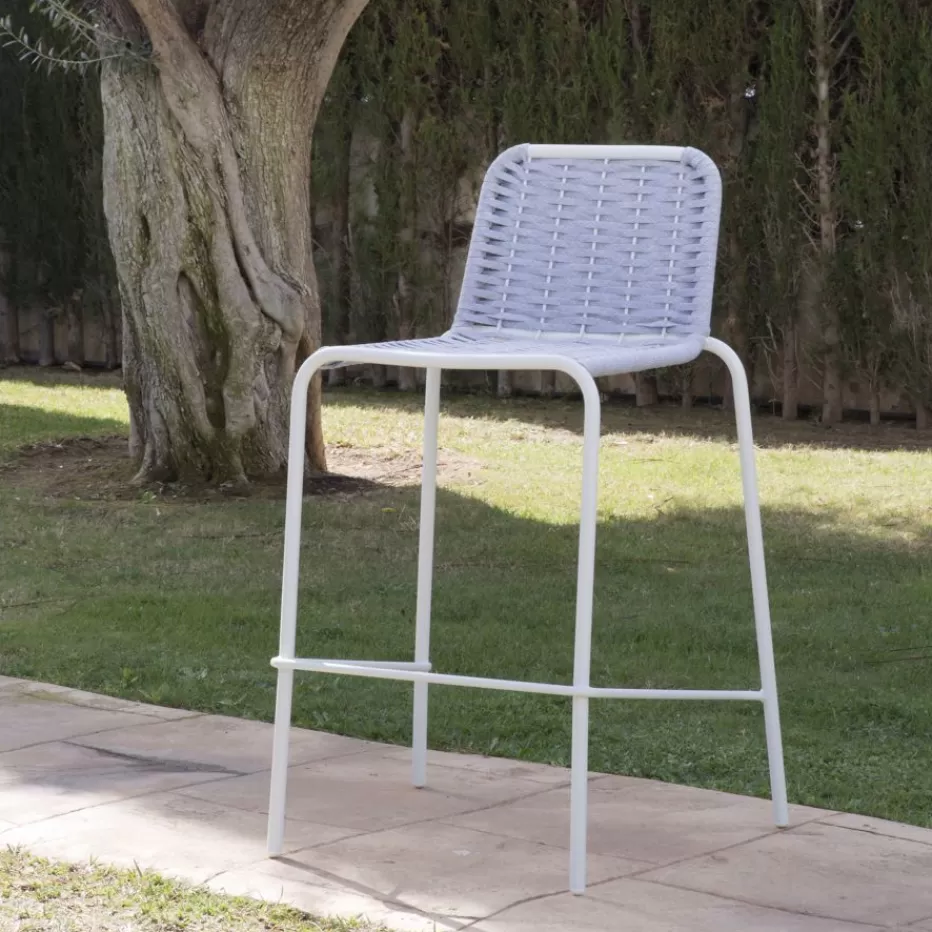 Discount Mink Tabouret de jardin en corde grise et aluminium blanc Tabourets De Jardin