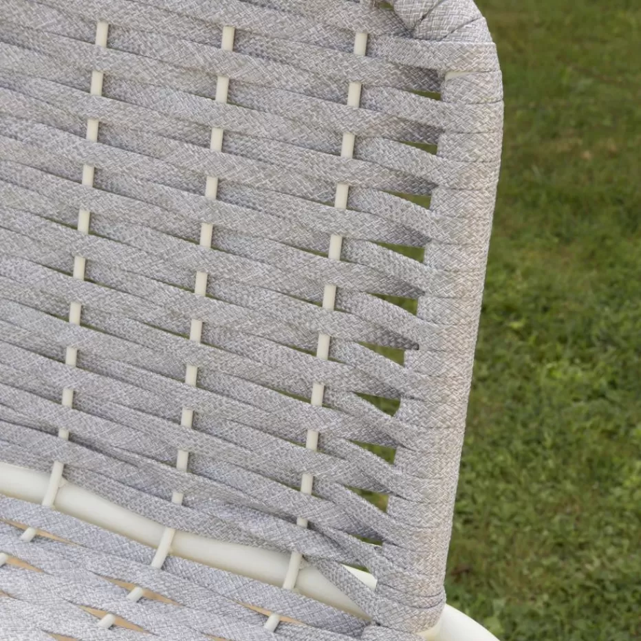 Discount Mink Tabouret de jardin en corde grise et aluminium blanc Tabourets De Jardin