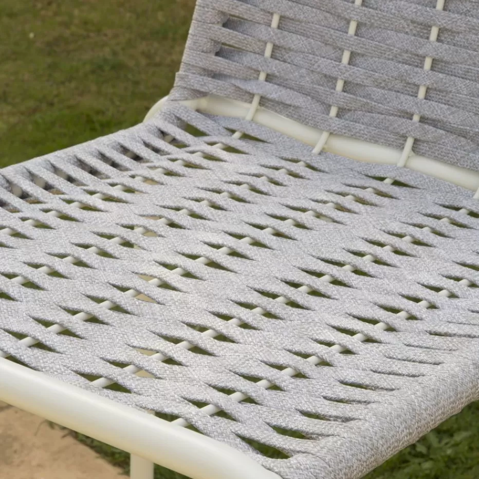 Discount Mink Tabouret de jardin en corde grise et aluminium blanc Tabourets De Jardin