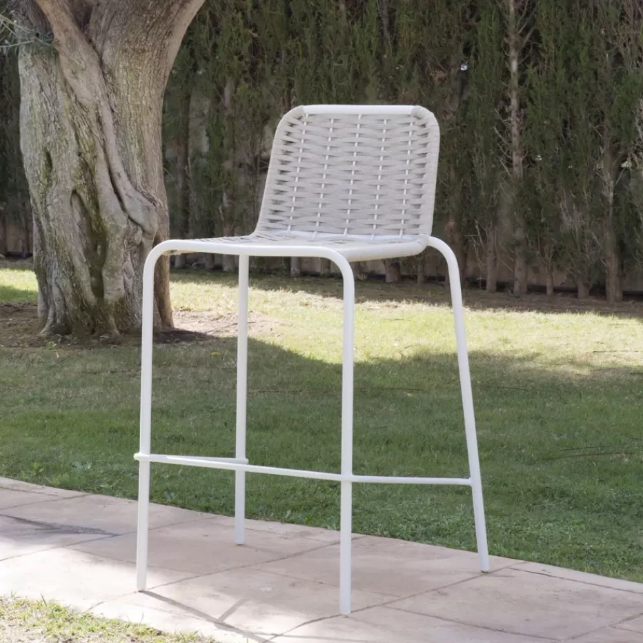Cheap Mink Tabouret de jardin en corde taupe et aluminium blanc Tabourets De Jardin