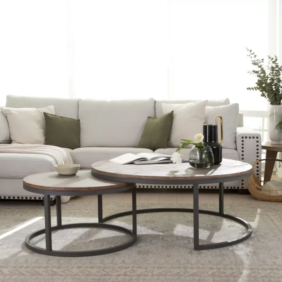 New Nadine Set de 2 tables basses en bois massif et métal Salon | Tables D'appoint
