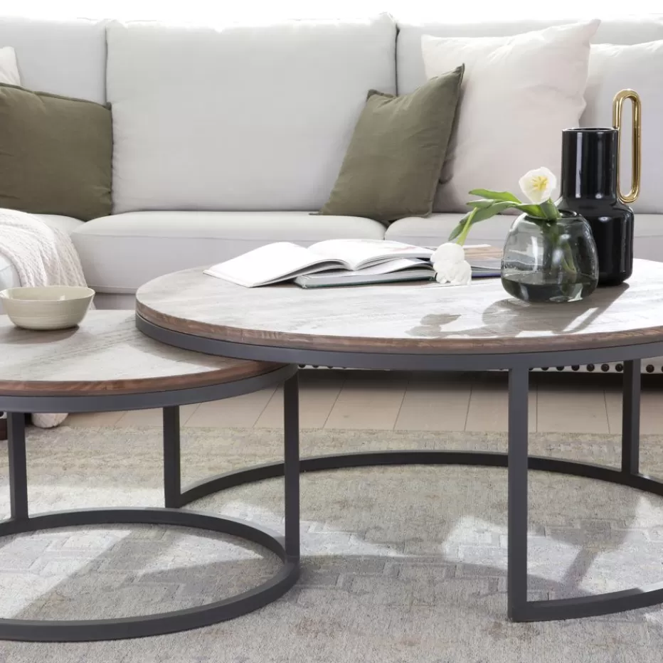 New Nadine Set de 2 tables basses en bois massif et métal Salon | Tables D'appoint