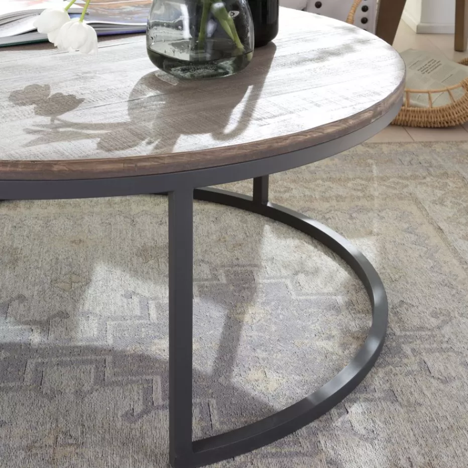 New Nadine Set de 2 tables basses en bois massif et métal Salon | Tables D'appoint