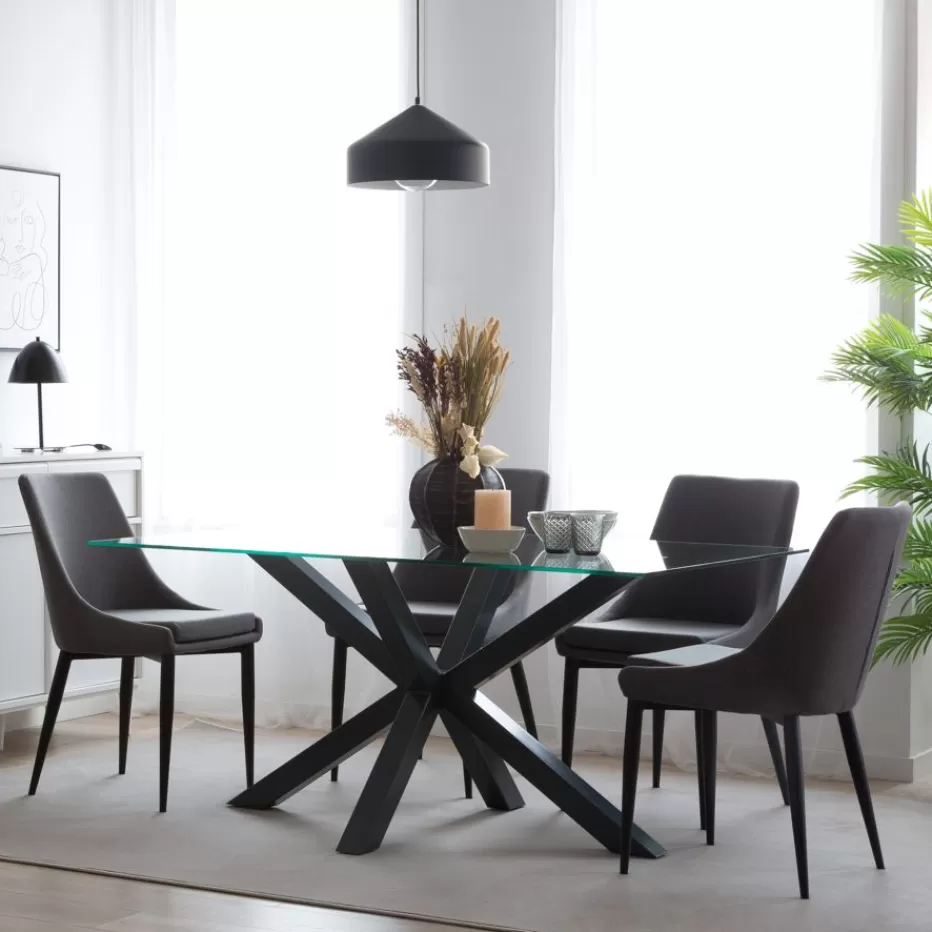 Best Nurma Mesa de comedor de metal gris antracita y cristal de 160x90 Salles À Manger | Tables En Verre