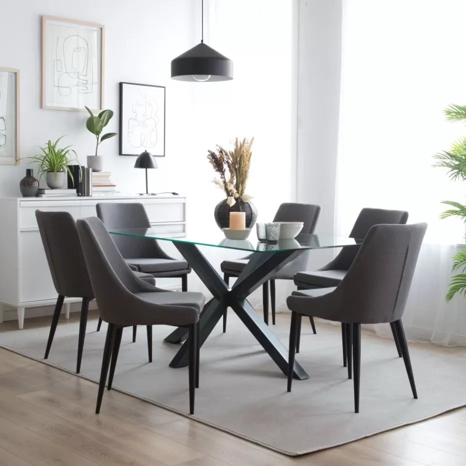 Best Nurma Mesa de comedor de metal gris antracita y cristal de 160x90 Salles À Manger | Tables En Verre
