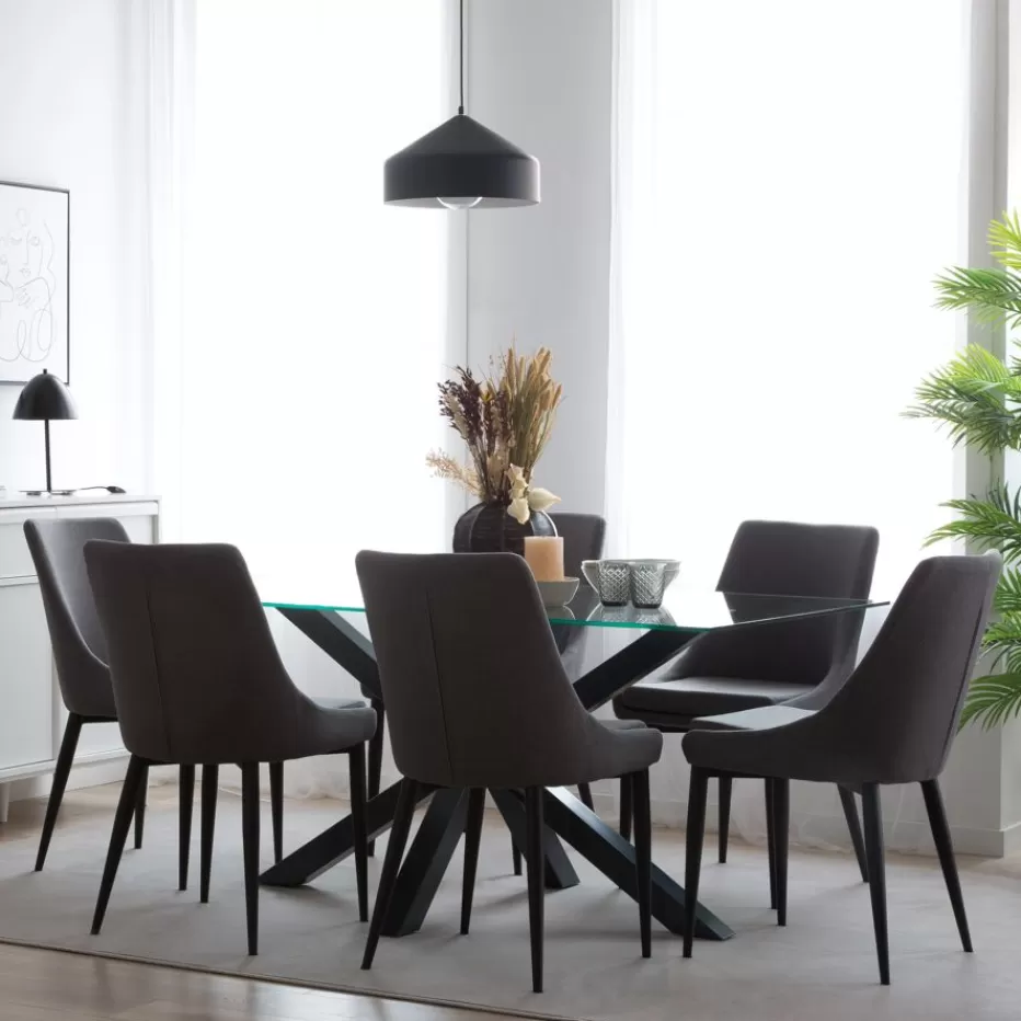 Best Nurma Mesa de comedor de metal gris antracita y cristal de 160x90 Salles À Manger | Tables En Verre