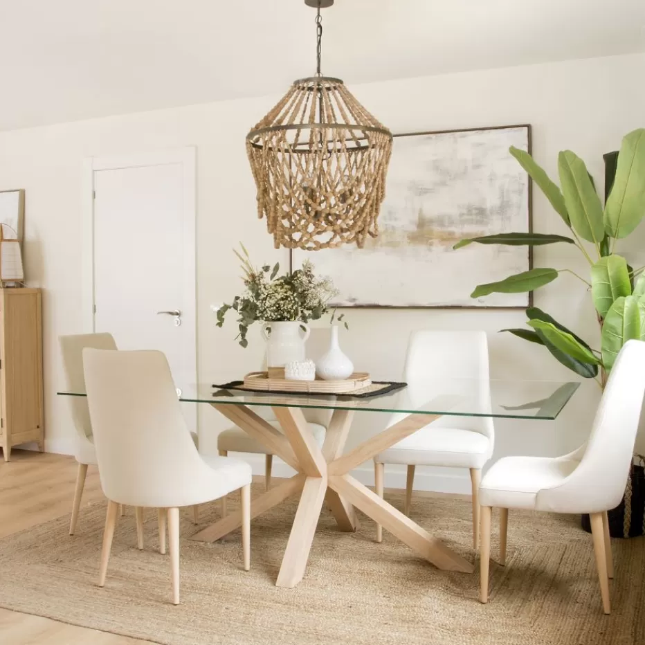 Best Sale Nurma Table à manger en bois de couleur naturelle et verre de 160x95 Salles À Manger | Tables En Verre