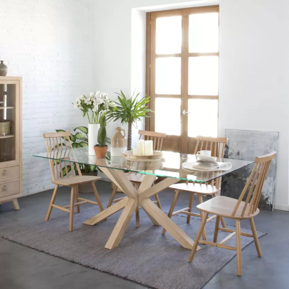 Best Sale Nurma Table à manger en bois de couleur naturelle et verre de 160x95 Salles À Manger | Tables En Verre