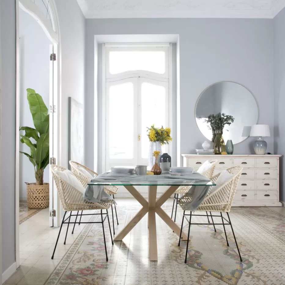 Best Sale Nurma Table à manger en bois de couleur naturelle et verre de 160x95 Salles À Manger | Tables En Verre
