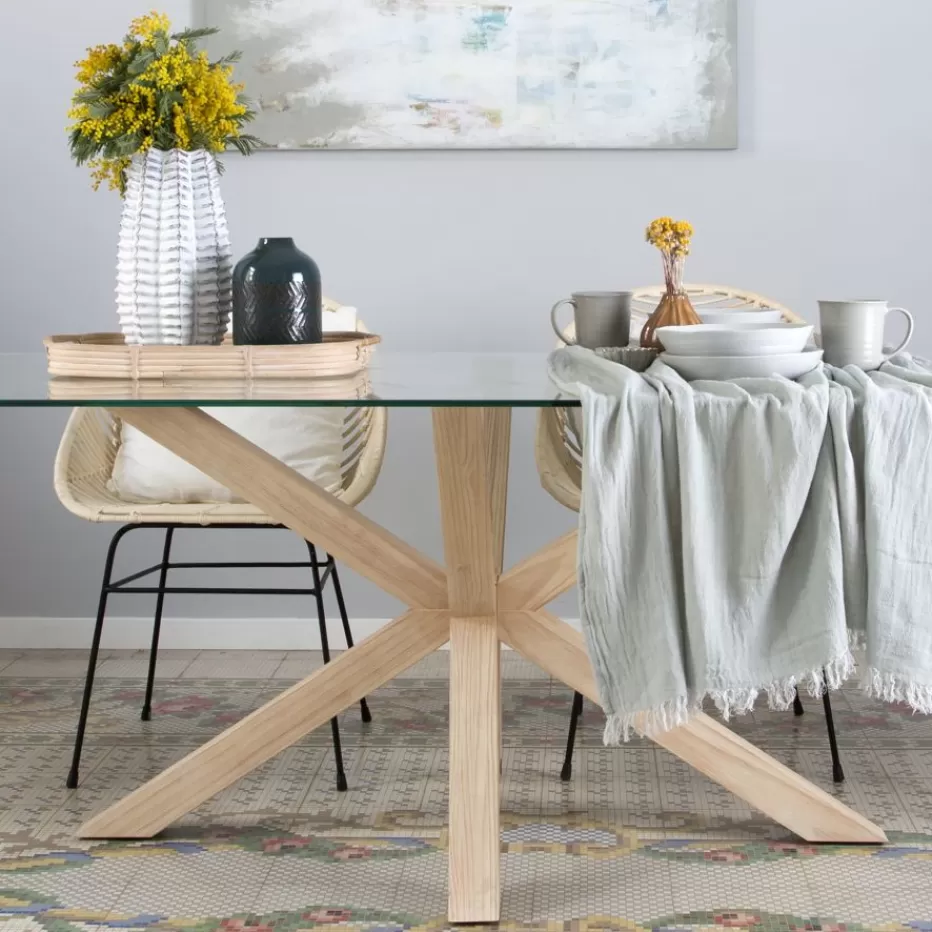 Best Sale Nurma Table à manger en bois de couleur naturelle et verre de 160x95 Salles À Manger | Tables En Verre