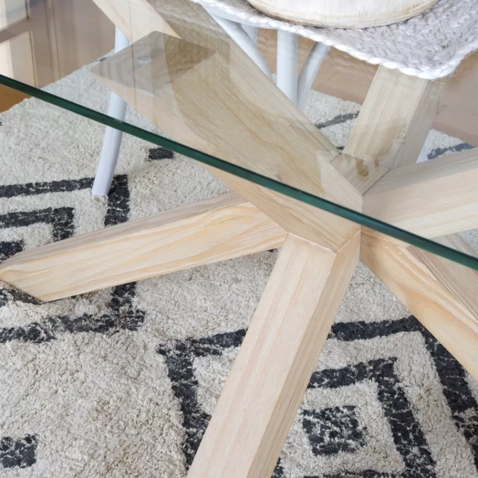 Best Sale Nurma Table à manger en bois de couleur naturelle et verre de 160x95 Salles À Manger | Tables En Verre