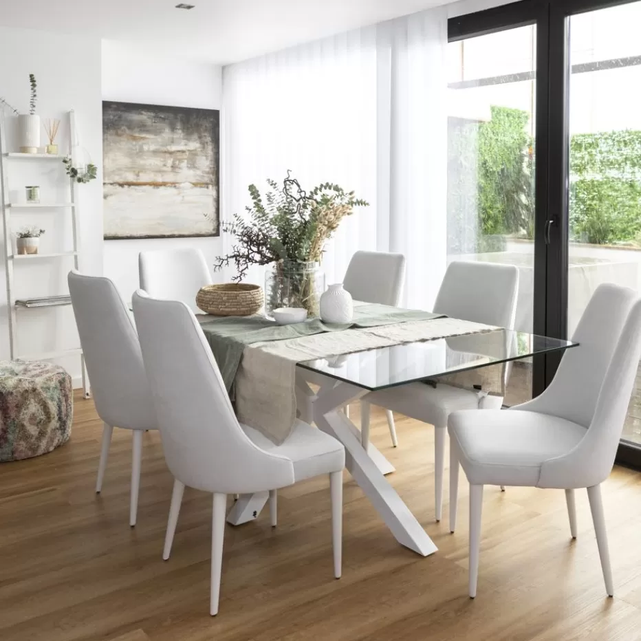 Best Nurma Table à manger en bois laqué blanc et verre de 160x95 Salles À Manger | Tables En Verre