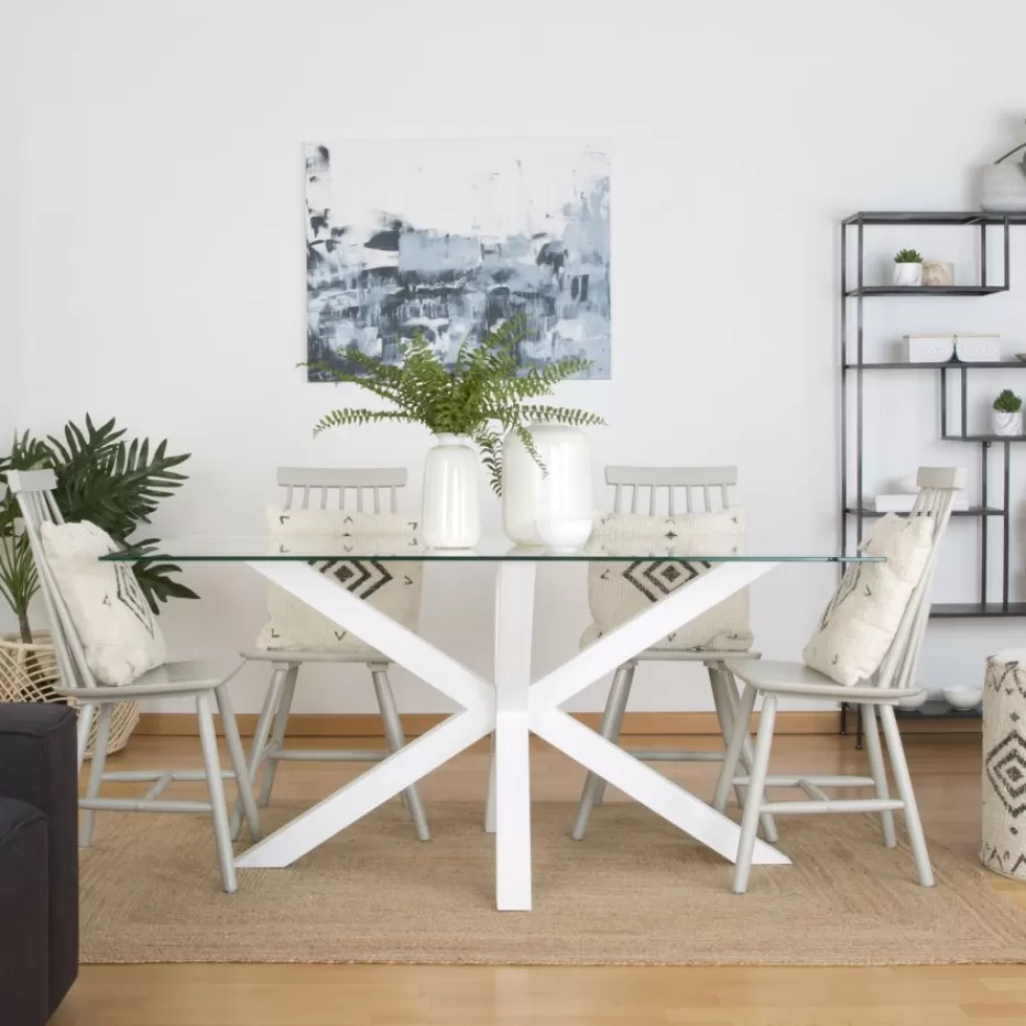 Best Nurma Table à manger en bois laqué blanc et verre de 160x95 Salles À Manger | Tables En Verre