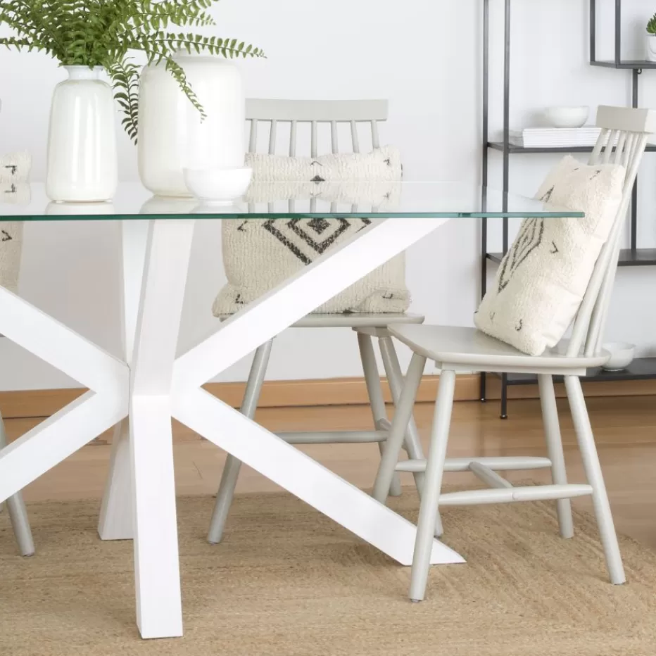 Best Nurma Table à manger en bois laqué blanc et verre de 160x95 Salles À Manger | Tables En Verre