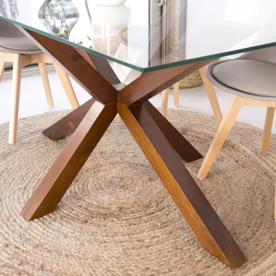 Sale Nurma Table à manger en bois massif de couleur teck et verre de 160x95 Salles À Manger | Tables En Verre