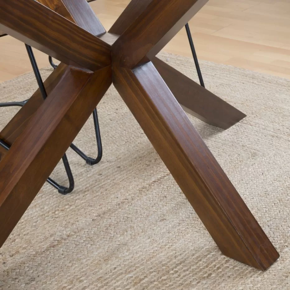 Sale Nurma Table à manger en bois massif de couleur teck et verre de 160x95 Salles À Manger | Tables En Verre