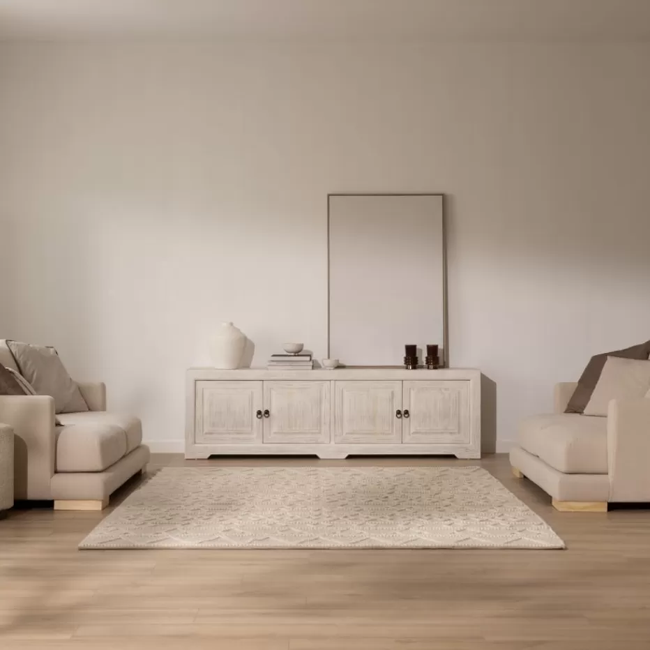 Best Oblak Mueble tv de madera maciza blanco shabby de 200 cm Salon | Meubles Tv