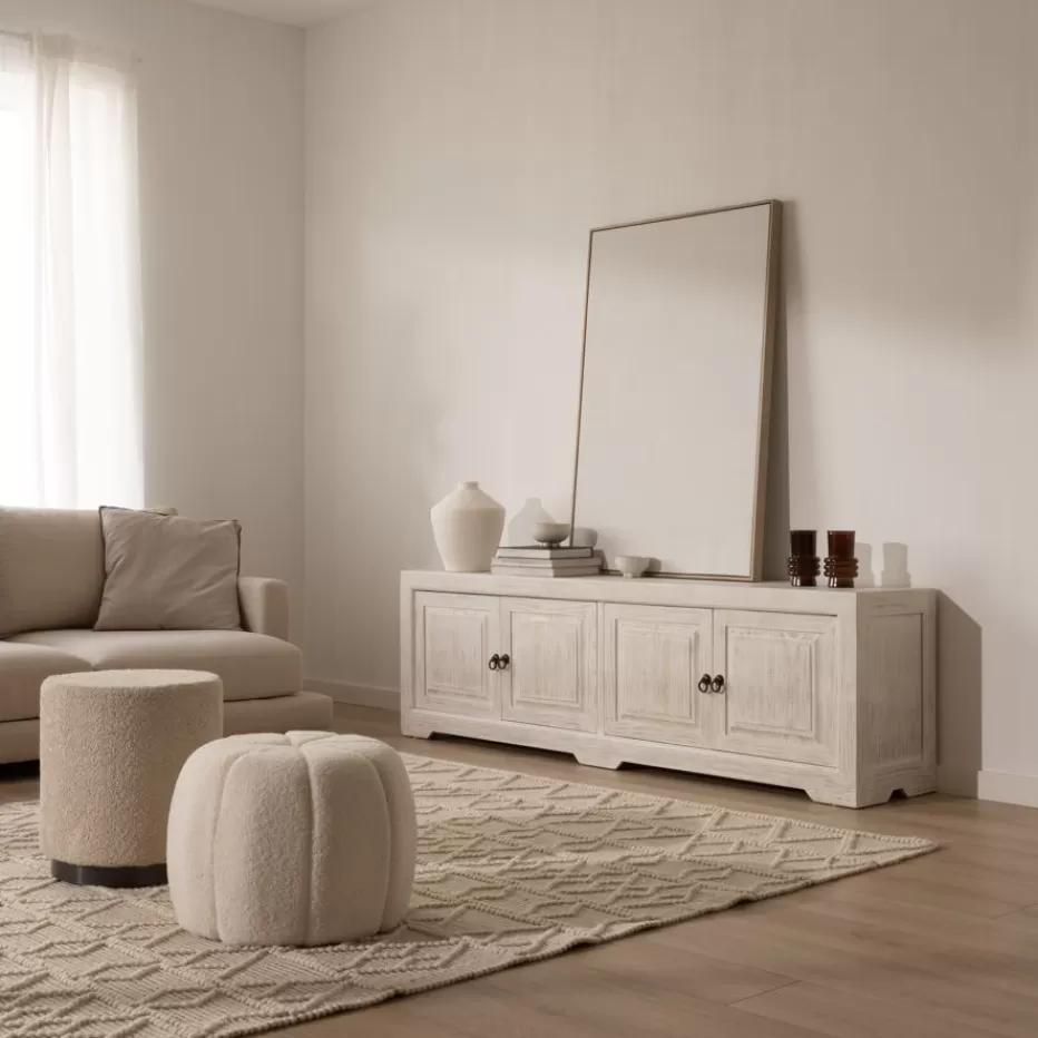 Best Oblak Mueble tv de madera maciza blanco shabby de 200 cm Salon | Meubles Tv