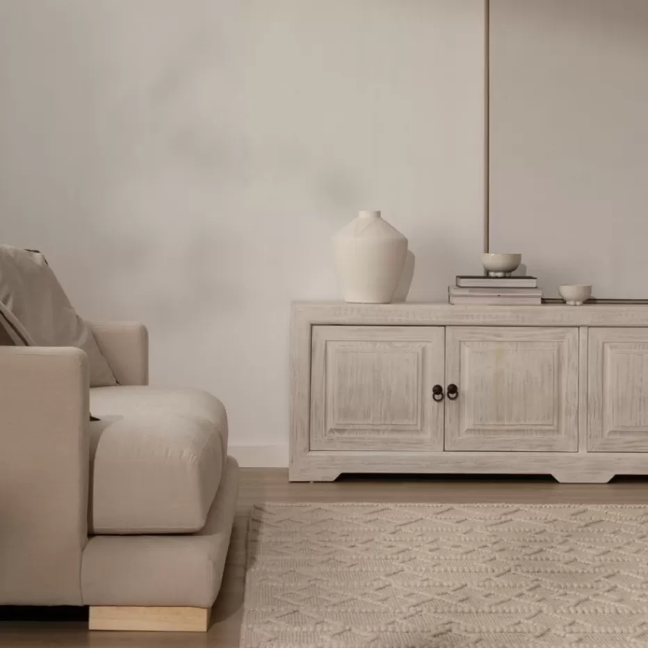 Best Oblak Mueble tv de madera maciza blanco shabby de 200 cm Salon | Meubles Tv