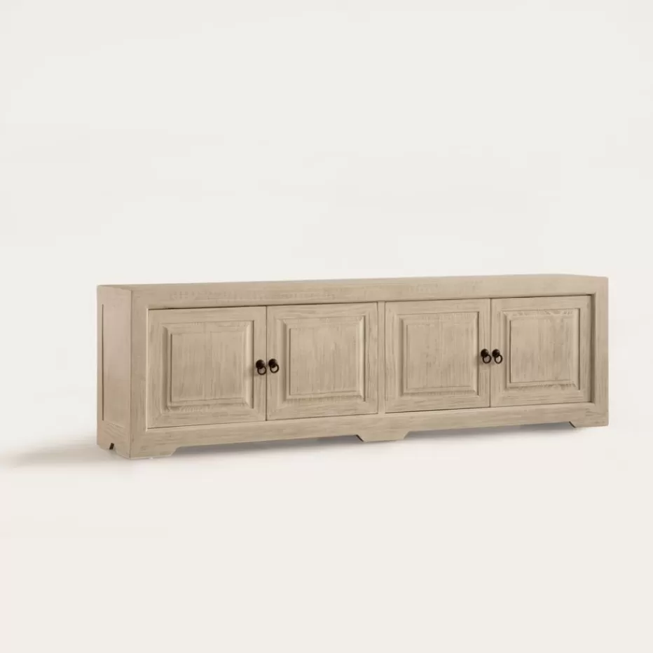 Best Oblak Mueble tv de madera maciza blanco shabby de 200 cm Salon | Meubles Tv
