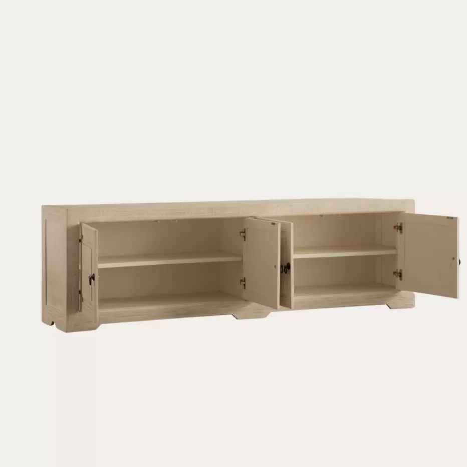 Best Oblak Mueble tv de madera maciza blanco shabby de 200 cm Salon | Meubles Tv