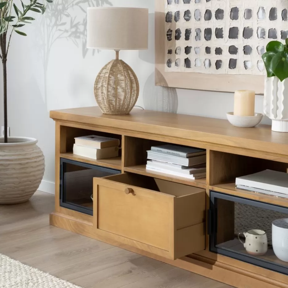 Discount Parma Meuble tv en bois massif de manguier et métal Salon | Meubles Tv