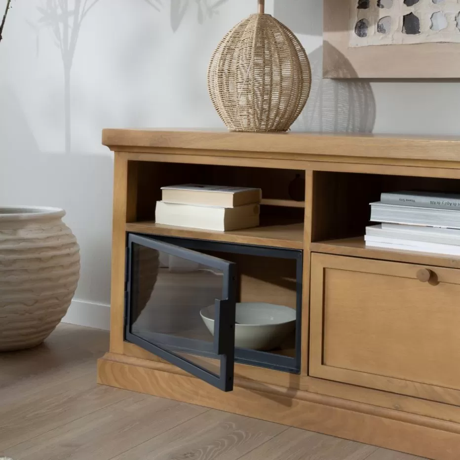Discount Parma Meuble tv en bois massif de manguier et métal Salon | Meubles Tv