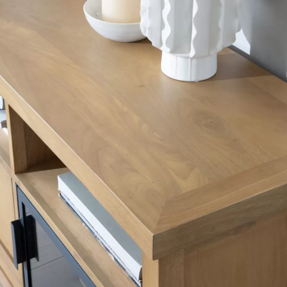 Discount Parma Meuble tv en bois massif de manguier et métal Salon | Meubles Tv