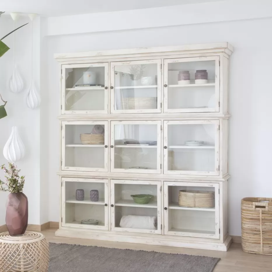 Shop Samet Vitrine en bois massif avec 9 portes en verre Salles À Manger | Buffets Et Vitrines