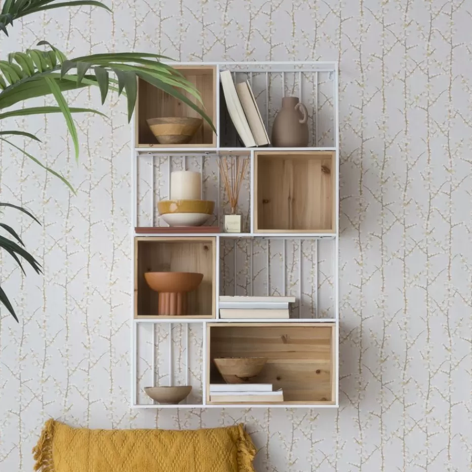 Sale Shenan étagère murale en bois et métal blanc Étagères Murales Et Cubes | Étagères Murales Et Cubes