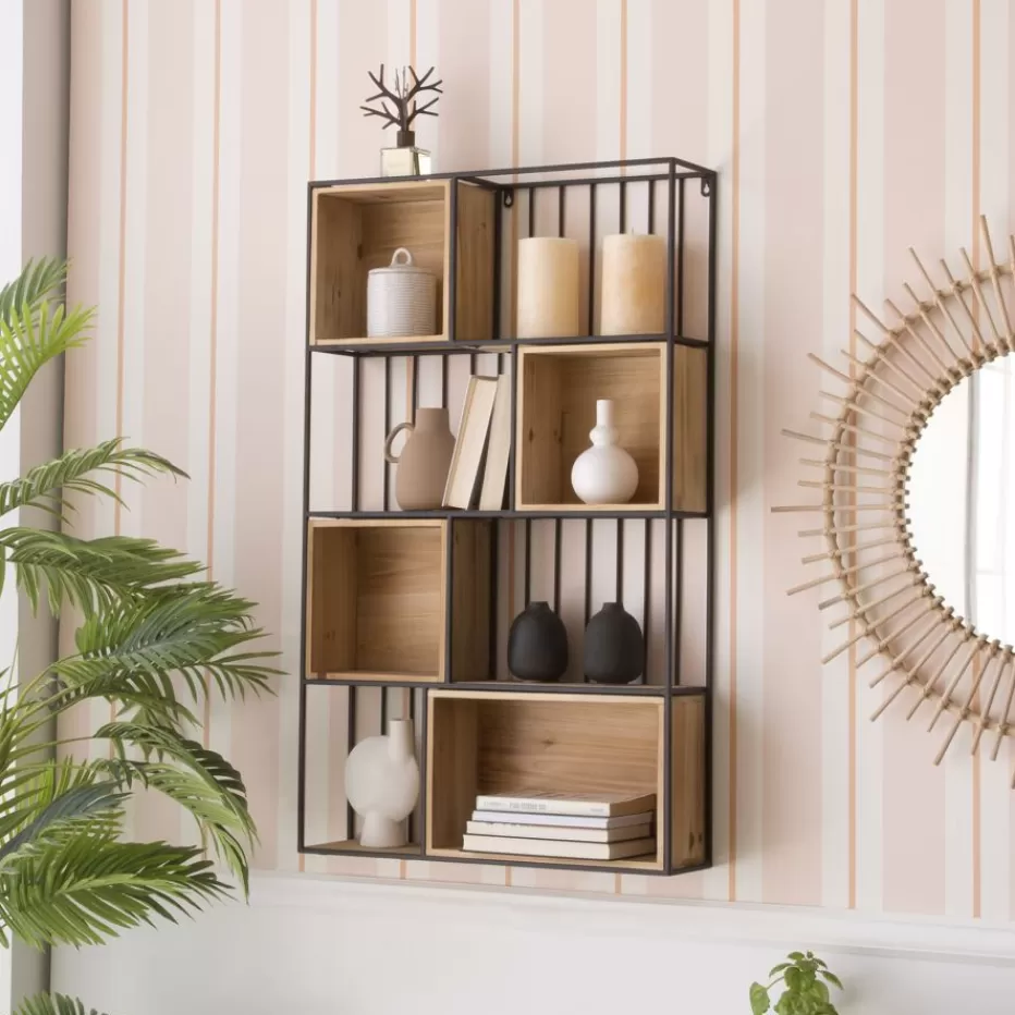 Cheap Shenan étagère murale en bois et métal noir Étagères Murales Et Cubes | Étagères Murales Et Cubes