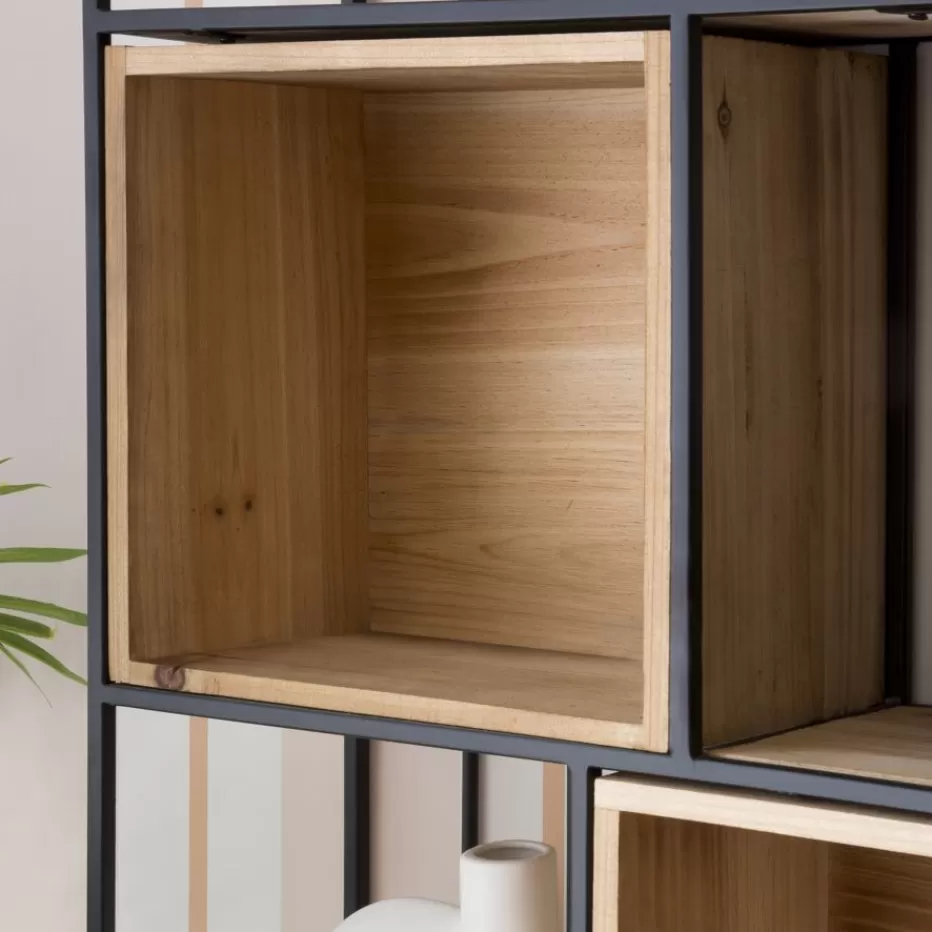 Cheap Shenan étagère murale en bois et métal noir Étagères Murales Et Cubes | Étagères Murales Et Cubes